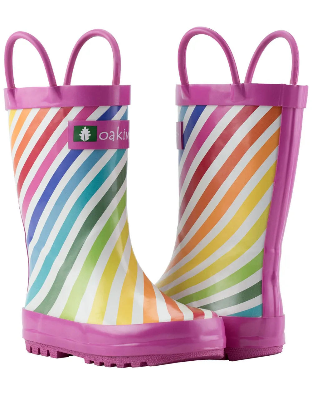 Rainbow Stripes Loop Handle Rubber Rain Boots