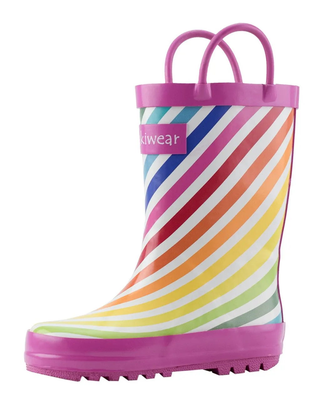 Rainbow Stripes Loop Handle Rubber Rain Boots