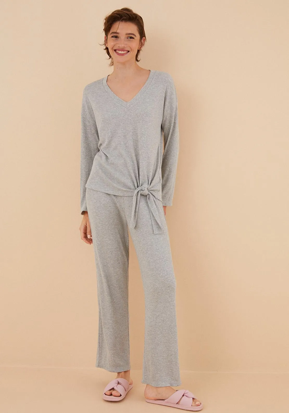 Ribbed Pyjama Set - Grey