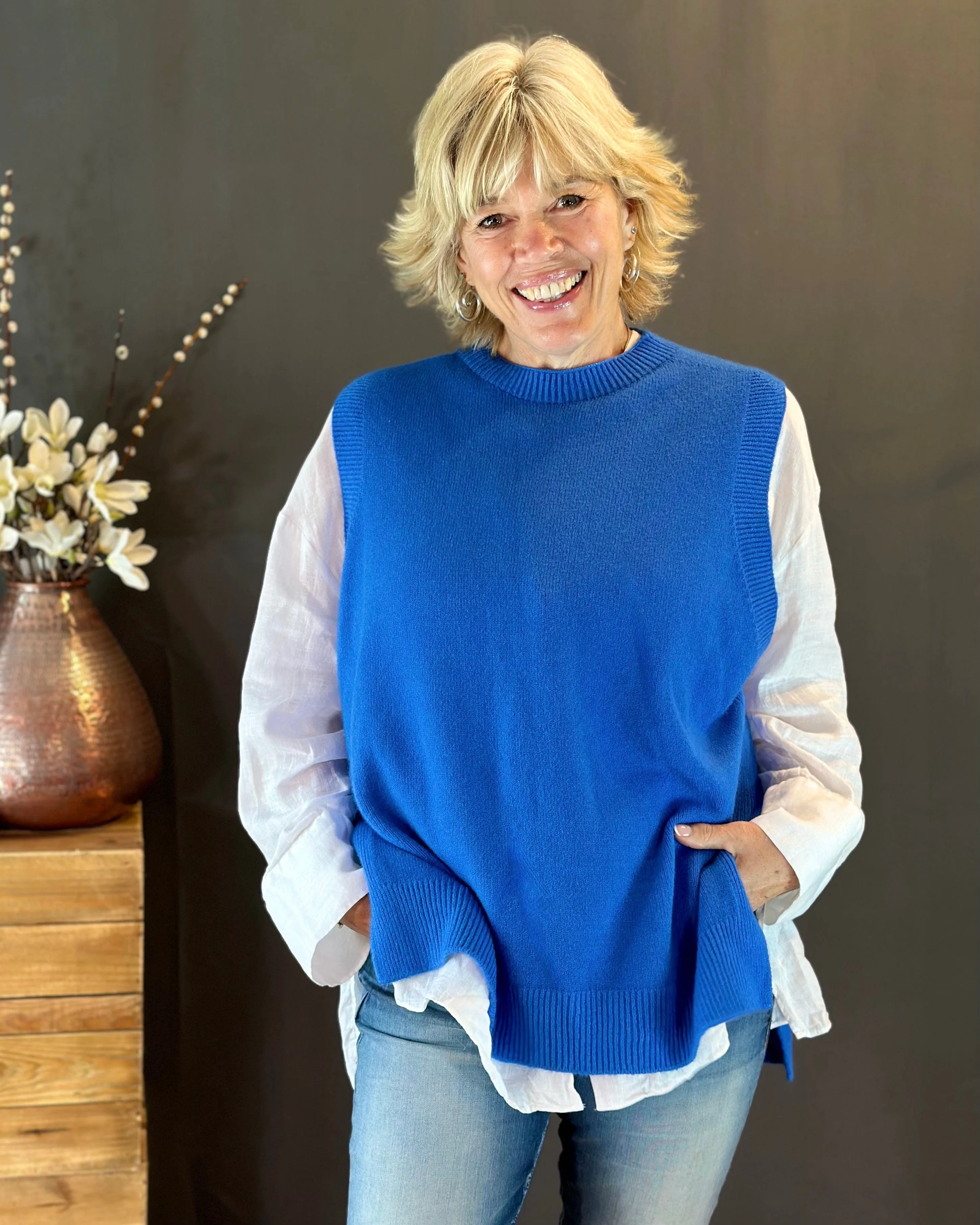 Round Neck Sleeveless Jumper - Cobalt Blue