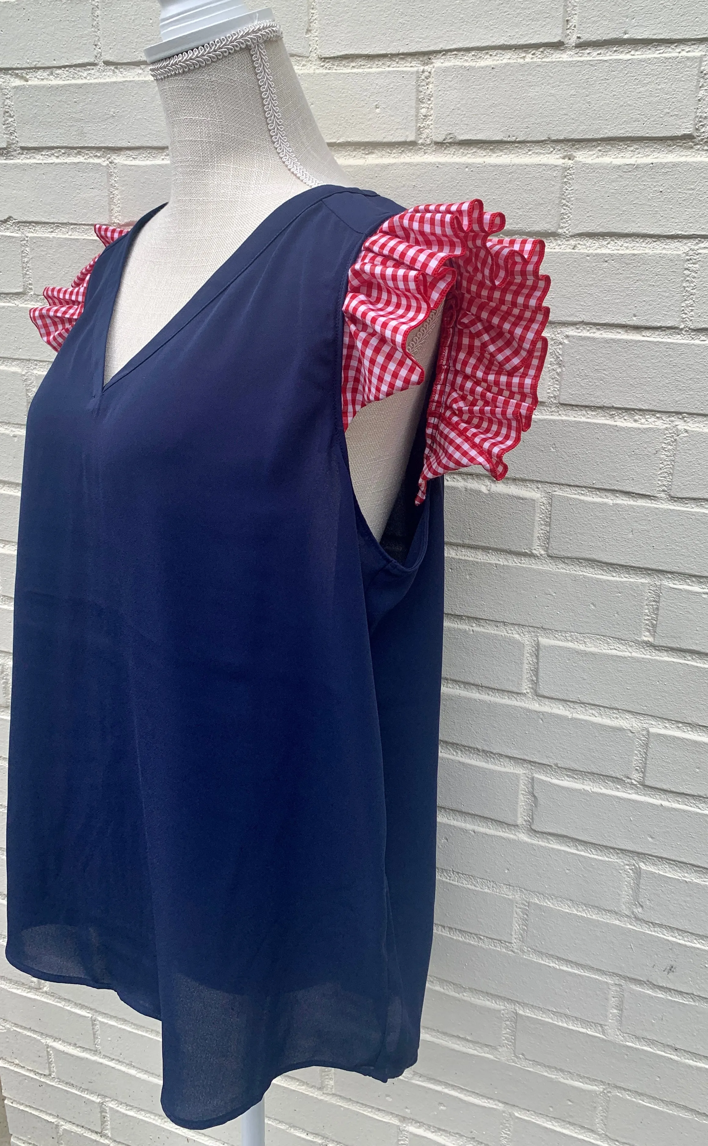 SALE - S, M, L & XL - Cyndi Gingham Ruffle Tunic (Cyndi02) - *FINAL SALE*