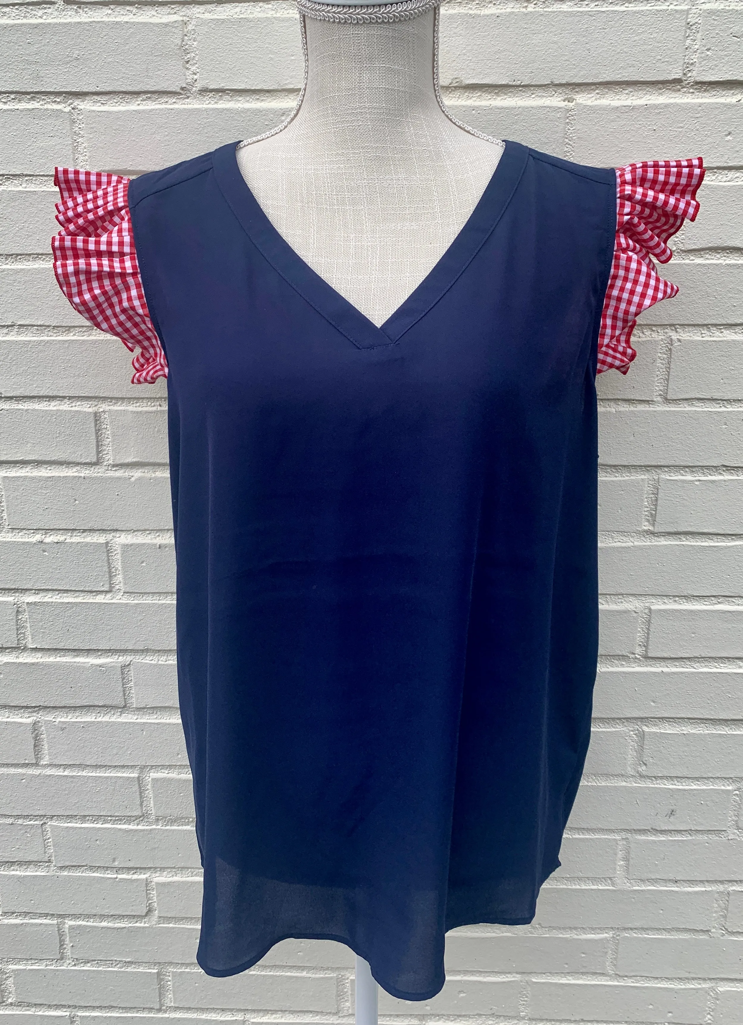 SALE - S, M, L & XL - Cyndi Gingham Ruffle Tunic (Cyndi02) - *FINAL SALE*