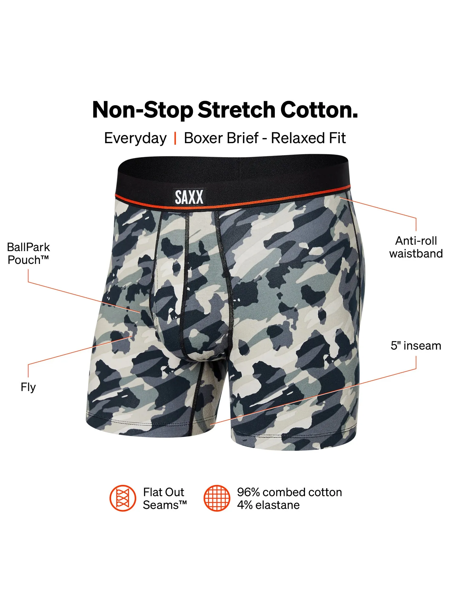 SAXX NON STOP STRETCH COTTON BOXER BRIEFS