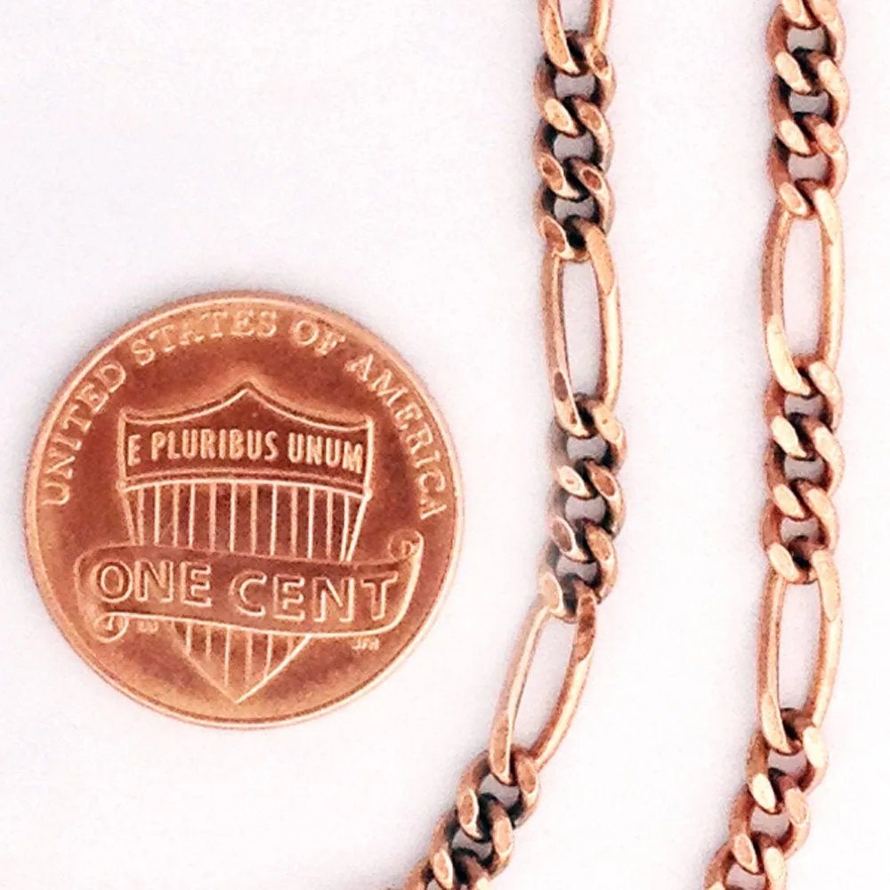 Solid Copper Necklace Chain Fine Copper Figaro Chain Necklace NC41 Italian Style Figaro Solid Copper Chain Necklace 24 Inch Chain