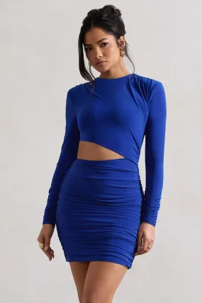 Tana | Royal Blue Ruched Bodycon Long Sleeve Cut-Out Mini Dress