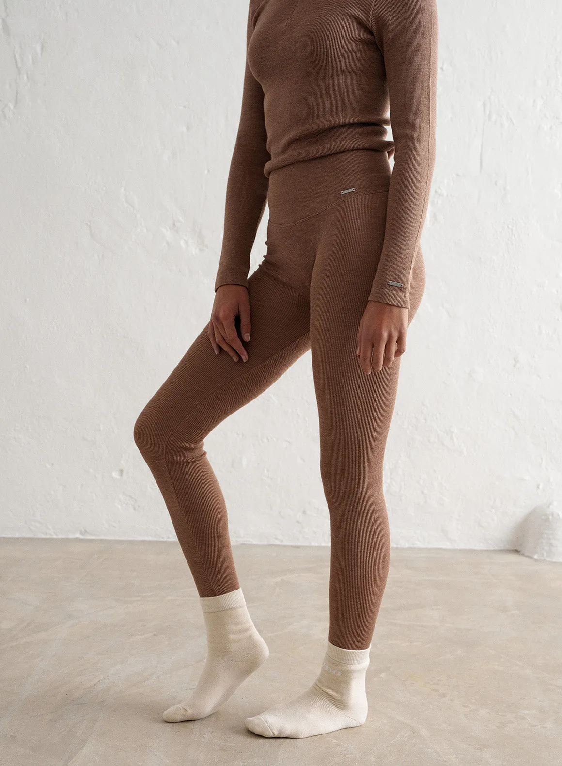 Toffee Melange Ribbed Wool Leggings