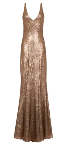 V Sequin Gold Gown