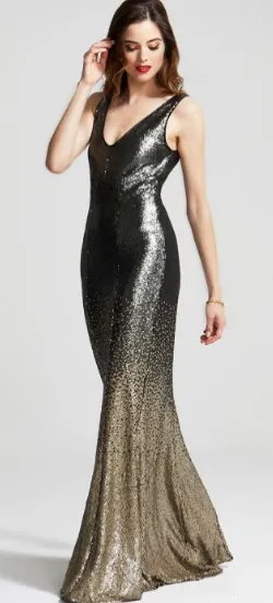 V Sequin Gold Ombre