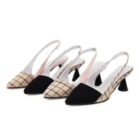 Women's Bicolor Pointed Toe Shallow Slingbacks Spool Heel Sandals