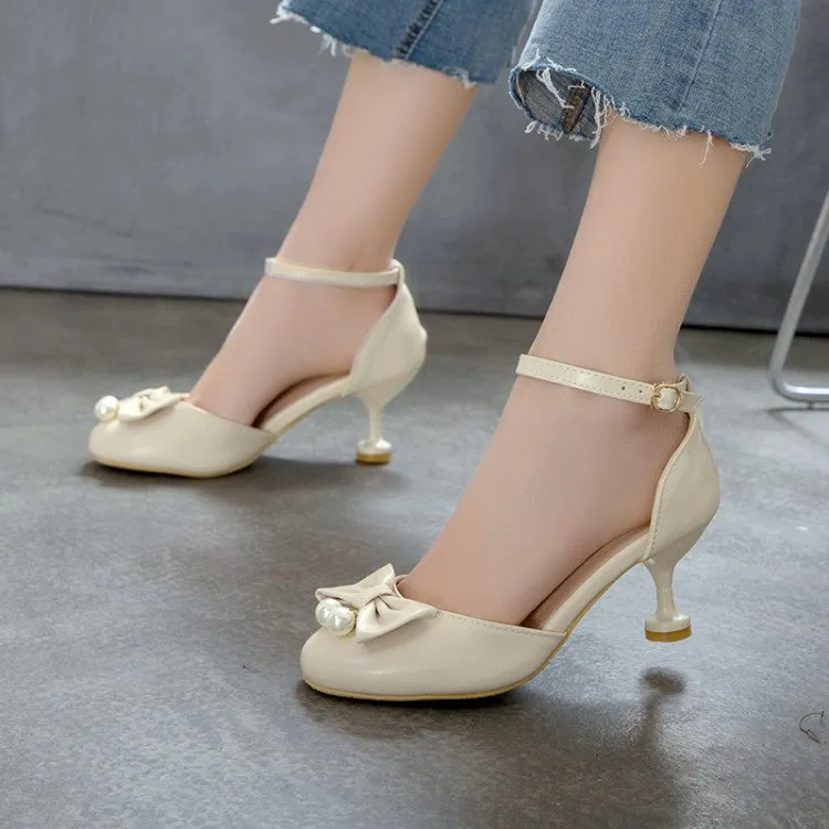 Women's Bow Pearl High Heels Pumps