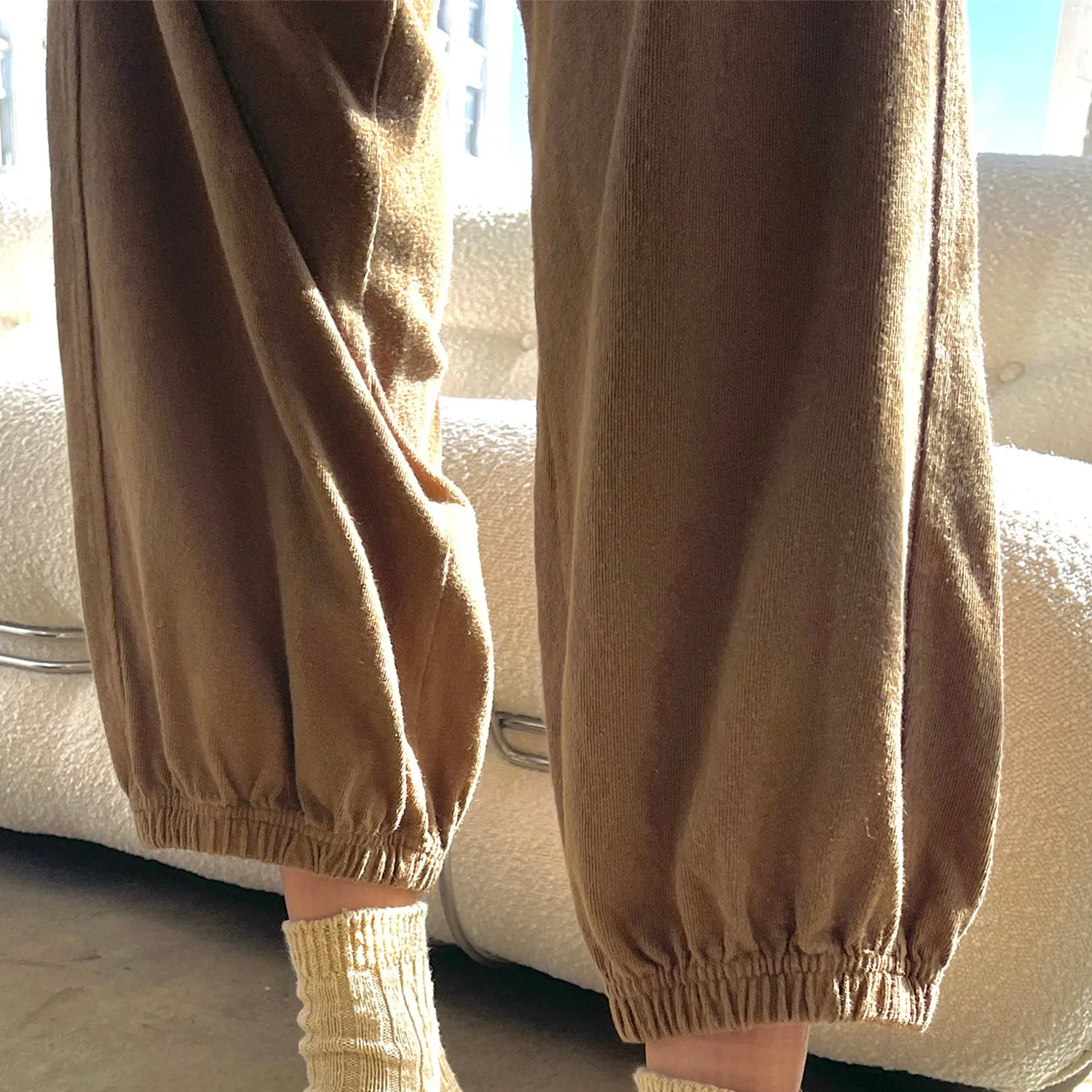 Womens Cotton Balloon Pants - Tobacco