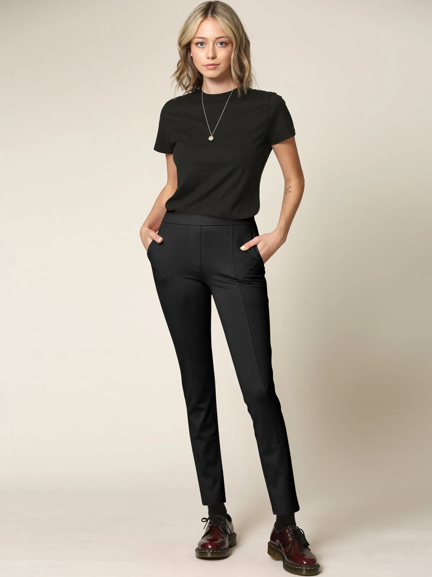 Women's Pull On Legging Ponte Tummy Control Skinny Pant With Pockets