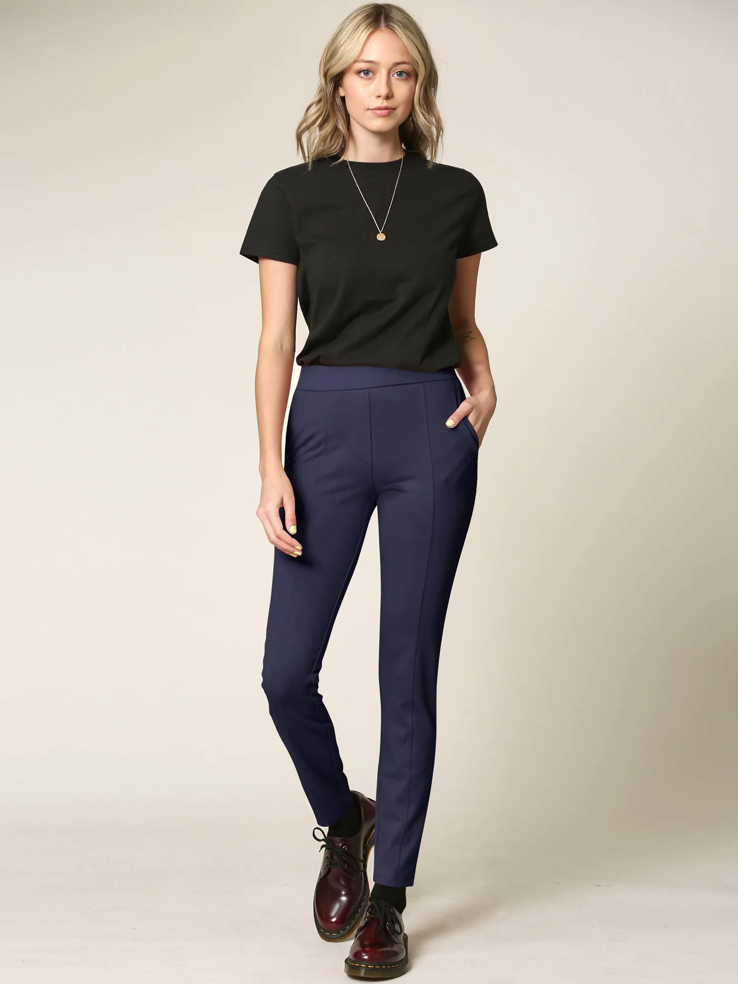 Women's Pull On Legging Ponte Tummy Control Skinny Pant With Pockets