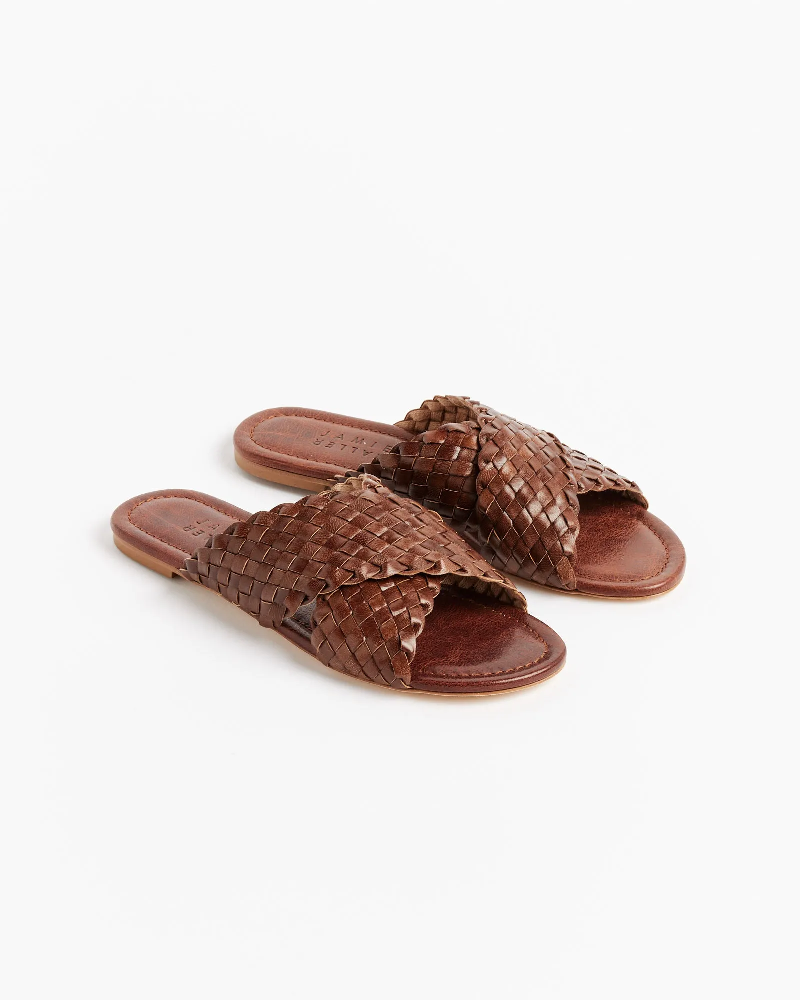 Woven Strap Slide in Brown Braided